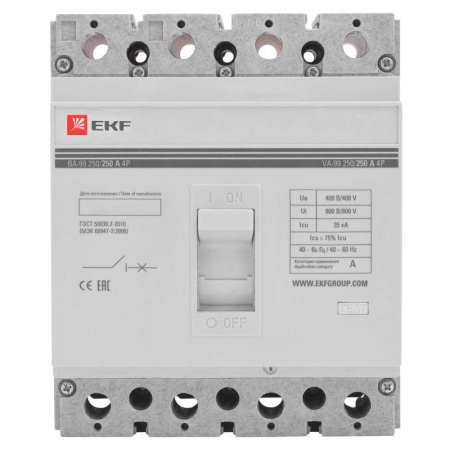 Выключатель автоматический 4п 250/250А 35кА ВА-99 PROxima EKF mccb99-250-250-4P