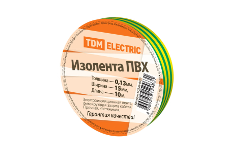 Изолента ПВХ 0,13*15мм Желто-Зеленая 10м TDM