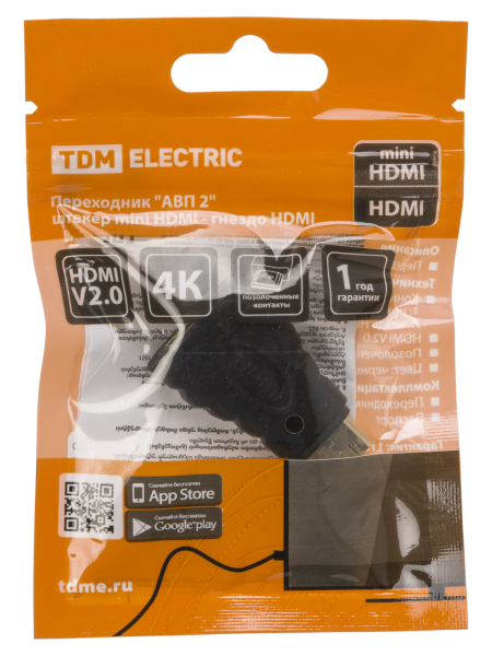 Переходник "АВП 2" штекер mini HDMI- гнездо HDMI, позолоченные контакты, TDM