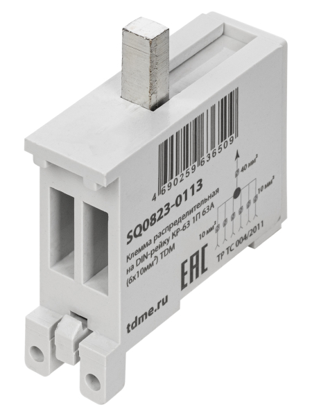 Клемма распределительная на DIN-рейку КР-63 1П 63А (6х10мм²) TDM