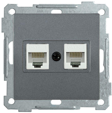 Розетка компьютерная 2-м СП Bolero РК10-2-Б RJ45 кат.5E механизм антрацит IEK EKB25-K95