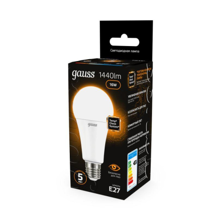 Лампа светодиодная Black 16Вт A60 грушевидная 3000К тепл. бел. E27 1380лм GAUSS 102502116