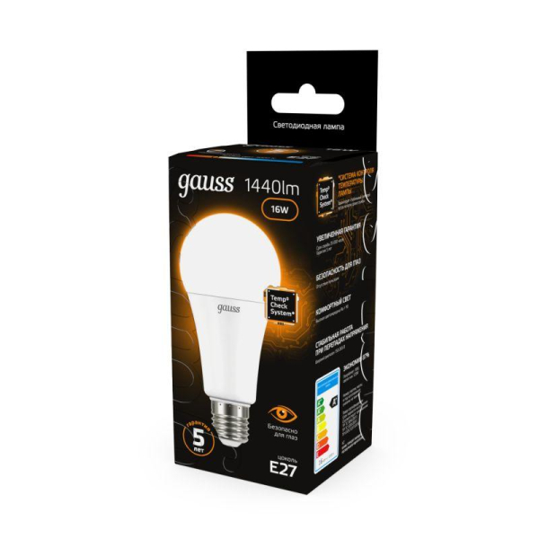Лампа светодиодная Black 16Вт A60 грушевидная 3000К тепл. бел. E27 1380лм GAUSS 102502116
