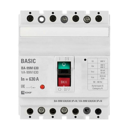 Выключатель автоматический 4п (3P+N) 630/400А 50кА ВА-99М PROxima EKF mccb99-630-630m-4P