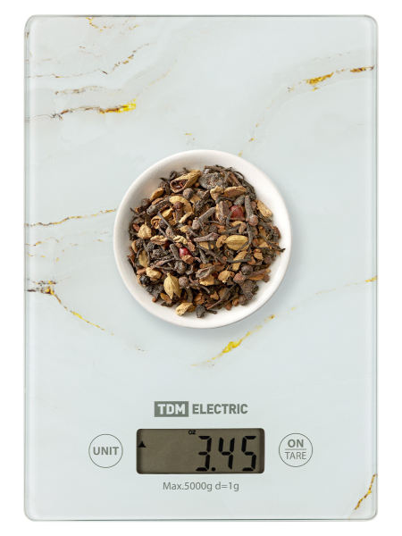 Весы электронные кухонные "Мрамор", стекло, деление 1 г, макс. 5 кг, TDM