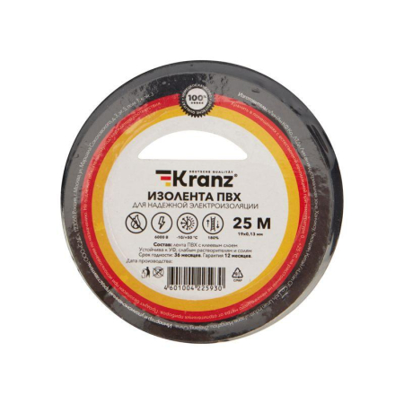 Изолента ПВХ 0.13х19мм 25м черн. Kranz KR-09-2206