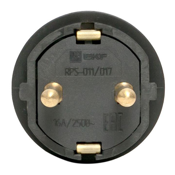 Вилка прямая 16А 2P+PE 230В IP44 каучук черн. EKF RPS-011-16-230-44