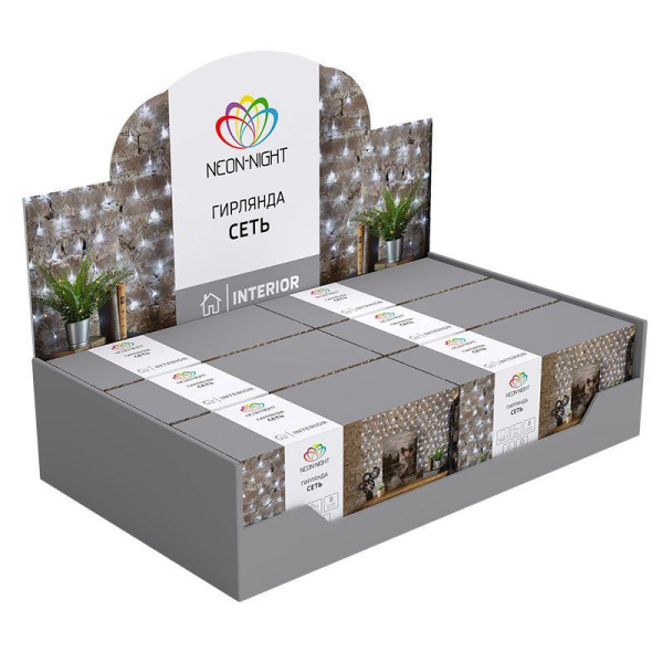 Гирлянда "Сеть" 1.5х1.5м 150LED тепл. бел. провод прозр. Neon-Night 215-126
