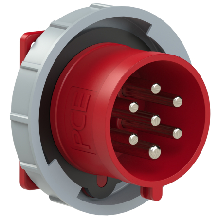 6272-6v Вилка встраиваемая 32A/400V/6P+E/IP67, фланец 75x75, никелированные контакты