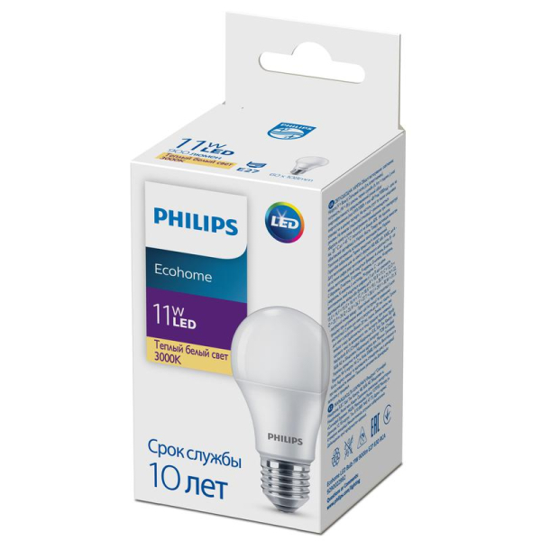 Лампа светодиодная Ecohome LED Bulb 11Вт 900лм E27 830 RCA Philips 929002299217