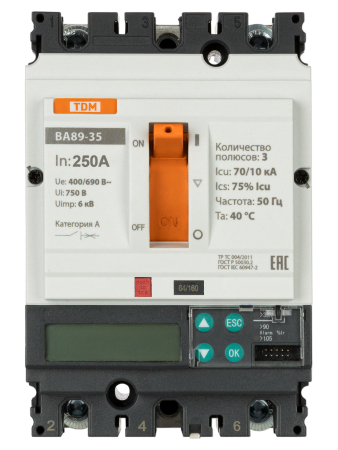ВА89-35 3Р 250А 70кА (ЭР-ЖК дисплей) TDM