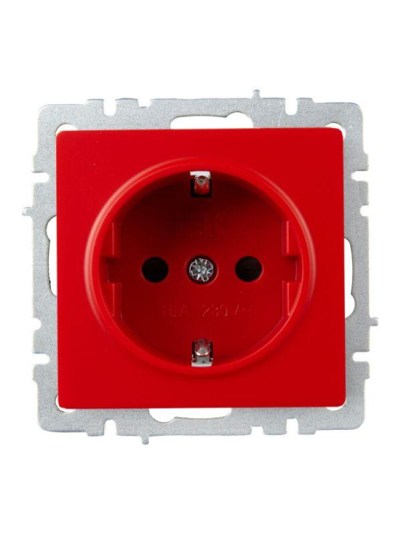 Розетка BRITE РС14-1-0-БрК 16А с заземл. защ. шторки красн. IEK BR-R14-16-K04