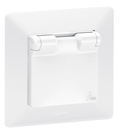 Механизм розетки 1-м СП Valena Life 16А IP44 250В 2К+З защ. шторки откидная крышка бел. Leg 753119