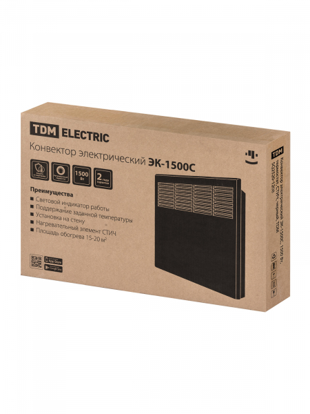 Конвектор электрический ЭК-1500С, 1500 Вт, термостат, СТИЧ, черный, TDM