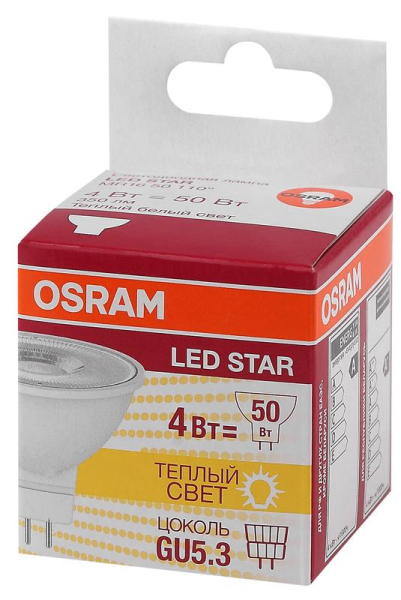 Лампа светодиодная LED STAR MR16 4.2W/830 (замена 50Вт) 4.2Вт пласт. 3000К тепл. бел. GU5.3 350лм 110 град. 220-240В OSRAM 4052899981140