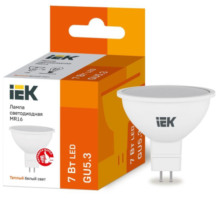 Лампа светодиодная Eco MR16 7Вт 3000К тепл. бел. GU5.3 630лм 230-240В IEK LLE-MR16-7-230-30-GU5