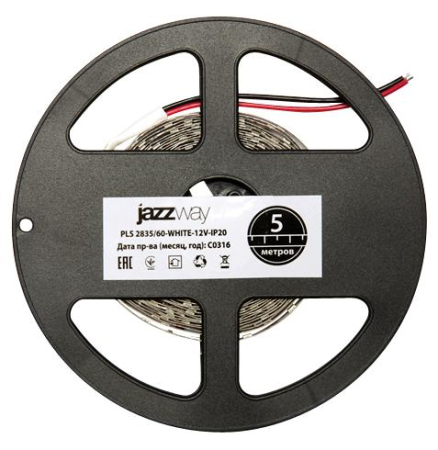 Лента светодиодная PLS 2835/120-12V 12Вт/м 6500К холод. бел. IP20 (уп.5м) JazzWay 2859051