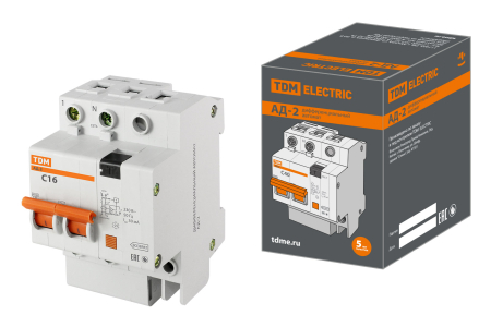 Диф.автомат АД-2 2Р, C16, 30мА, 4,5кА, тип АС, TDM