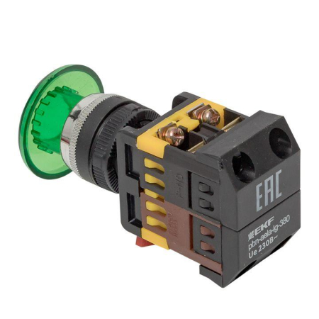 Кнопка "Грибок" AELA-22 NO+NC 380В с подсветкой зел. PROxima EKF pbn-aela-1g-380