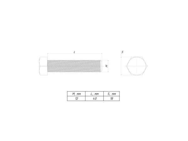 Болт с шестигранной головкой М12х40 TDZ (уп.50шт) EKF b6grm12x40-TDZ