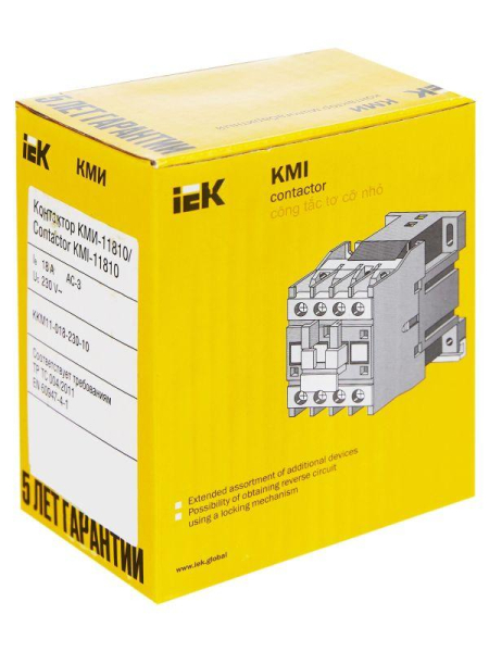 Контактор КМИ-11810 18А 230В/АС3 1НО IEK KKM11-018-230-10