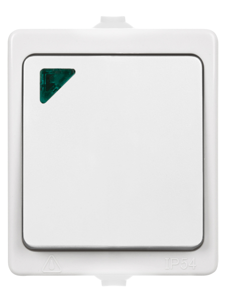 Выключатель 1-кл. с подсветкой открытой установки IP54 10А белый "Вуокса" TDM