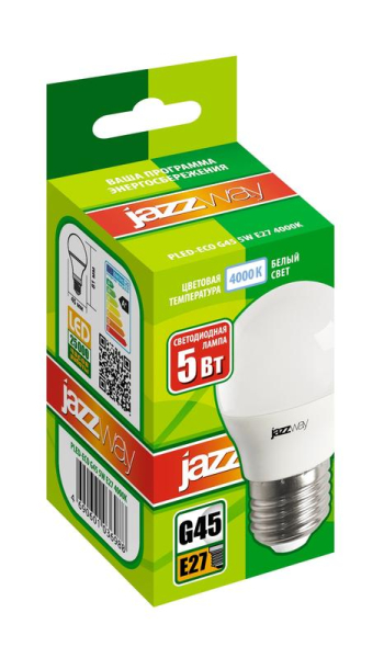 Лампа светодиодная PLED-ECO 5Вт G45 шар 4000К нейтр. бел. E27 400лм 220-240В JazzWay 1036988A