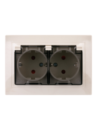 Розетка двойная 2П+З с защ. шт. и прозрачной крышкой 16А 250В IP44 сл. кость "Таймыр" TDM