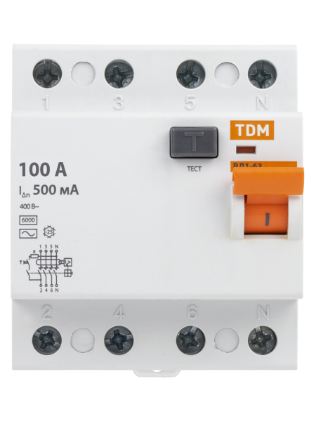 УЗО ВД1-63 4Р 100А 500мА TDM