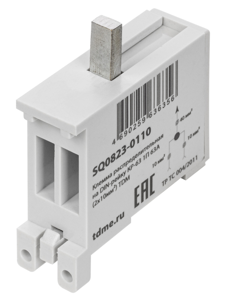 Клемма распределительная на DIN-рейку КР-63 1П 63А (2х10мм²) TDM