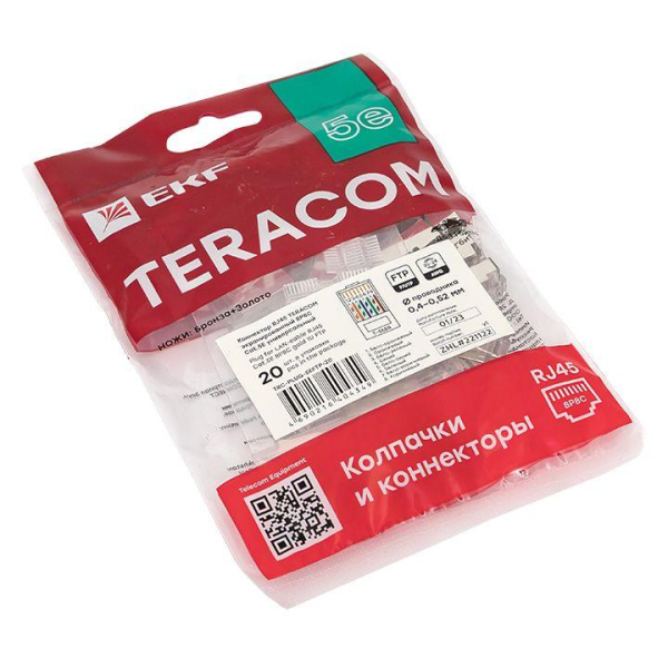 Коннектор RJ45 (8P8C) кат.5E экранир. TERACOM универс. (уп.20шт) EKF TRC-PLUG-5EFTP-20