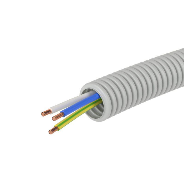 Труба гофрированная ПВХ гибкая d16мм с проводом ПВ-1(ПуВ) 3х1.5 РЭК ГОСТ+ сер. (уп.25м) DKC 9P91625