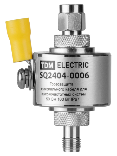 Грозозащита коакс кабеля ВЧ систем, SMA-гнездо/SMA-штекер 50 Ом DC-6 ГГц 200Вт, с зазем, IP67, TDM