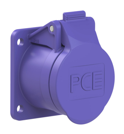 362f9v PCE Розетка встраиваемая 16А/24V/2P/IP44, фланец 54х60, никелированные контакты