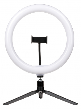 Лампа кольцевая светодиодная 30 см, 16 Вт, 2700-6400 К+RGB, штатив наст., диммер, ПДУ, USB, TDM