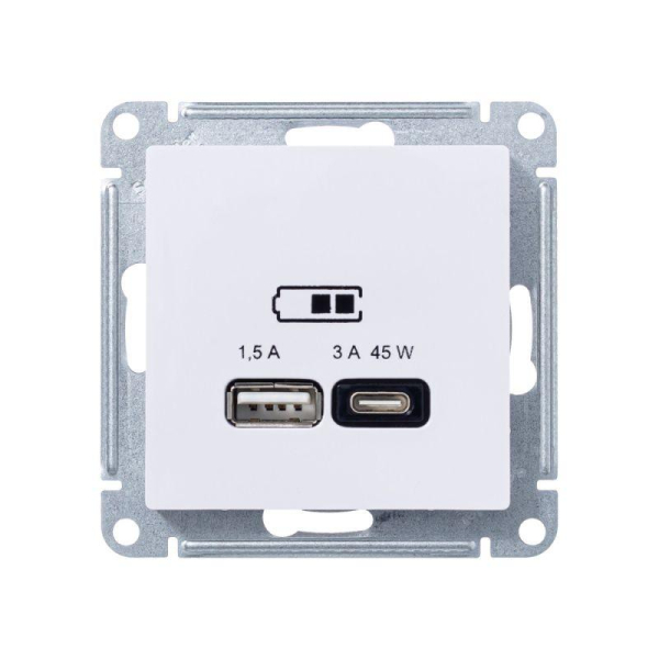 Розетка USB AtlasDesign тип A+C 45Вт высокоскор. ЗУ QC PD механизм лотос SE ATN001329