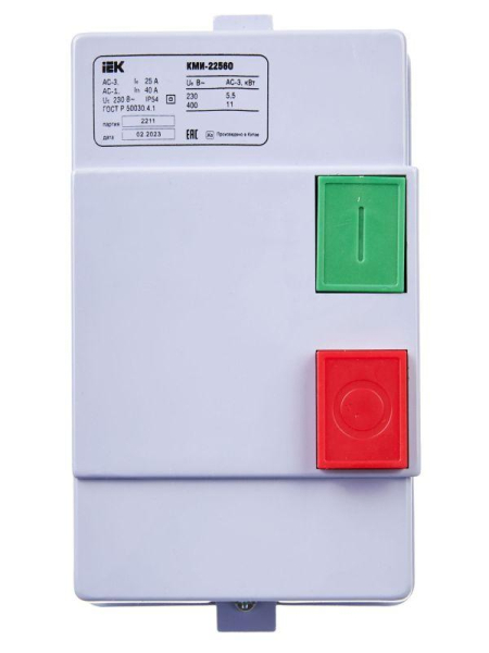 Контактор КМИ-22560 25А 220В/АС3 IP54 IEK KKM26-025-220-00
