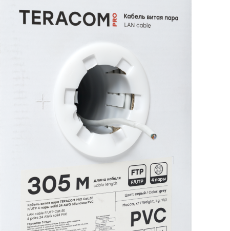 Кабель витая пара F/UTP кат.5E 4 пары 24 AWG solid PVC сер. TERACOM PRO EKF TRP-5EFTP-04PVC-GY-IN3