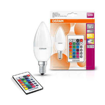 Лампа светодиодная LED STAR+ DIM с пультом B 25 4.5W/827 свеча 4.5Вт 2700К тепл. бел. E14 250лм 220-240В мат. пласт. OSRAM 4058075045736