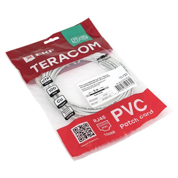 Патч-корд кат.5E UTP неэкранир. PVC 1Гбит/с 5м сер. TERACOM EKF TRC-5EUTP-PVC-5M-GY