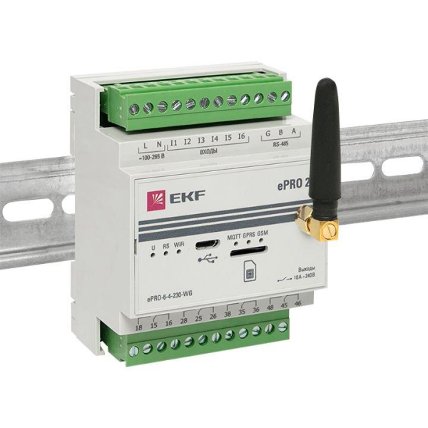 Контроллер базовый ePRO 24 удаленного управления 6вх/4вых 230В WiFi GSM с внешней антенной PROxima EKF ePRO-6-4-230-WG1