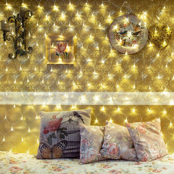 Гирлянда "Сеть" 1.5х1.5м 150LED тепл. бел. провод прозр. Neon-Night 215-126